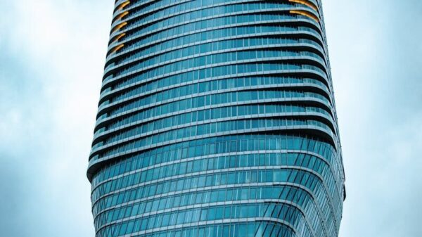 Stunning view of the Belgrade Waterfront Tower against a dramatic sky in Serbia.