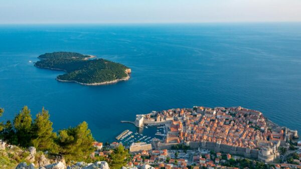 Stunning aerial view of Dubrovnik's Old Town and Adriatic Sea in summer.