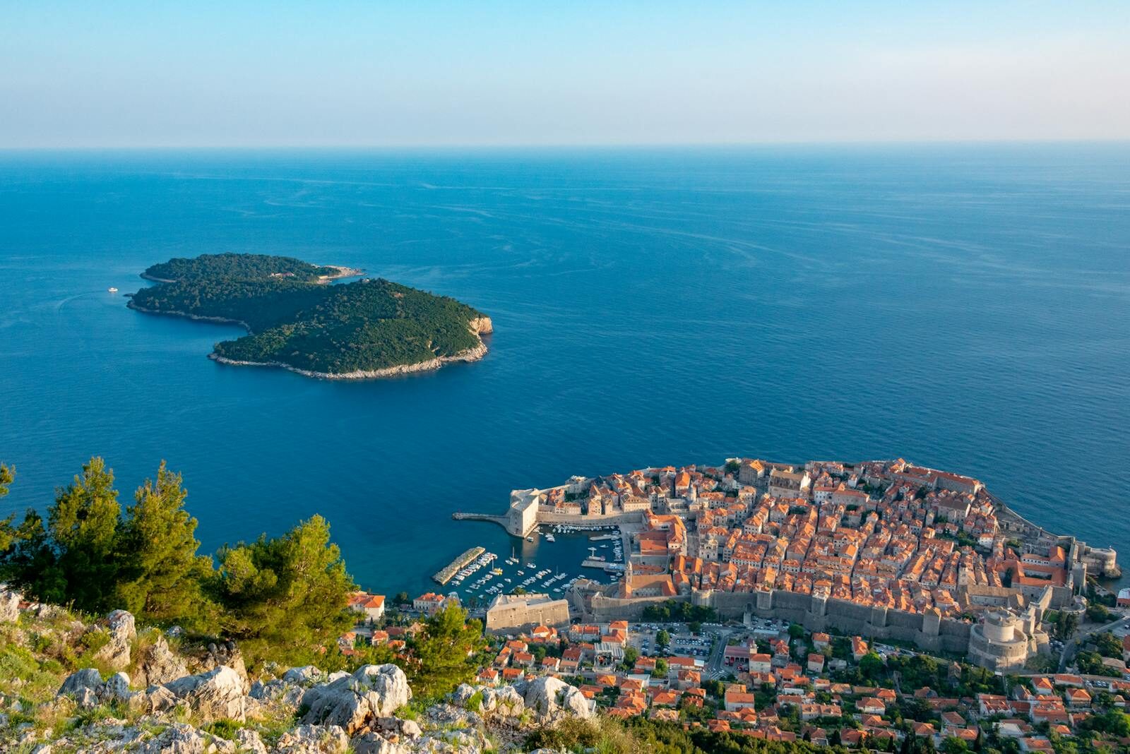Stunning aerial view of Dubrovnik's Old Town and Adriatic Sea in summer.