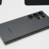 Detailed close-up shot of a sleek Samsung smartphone highlighting its advanced camera lenses.