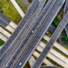 Aerial view of a complex highway interchange in South Jakarta, Indonesia, depicting urban infrastructure.