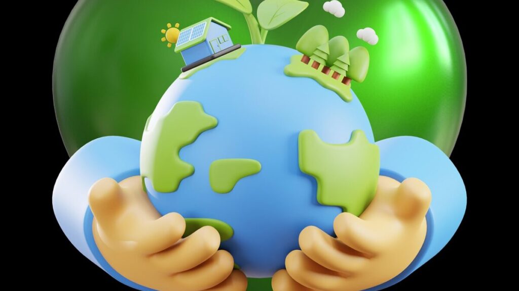 environment, environmental protection, environmentally friendly, energy transition, alternative energies, natural reserve, globe, earth, heart, green, hands, renewable energies, 3d