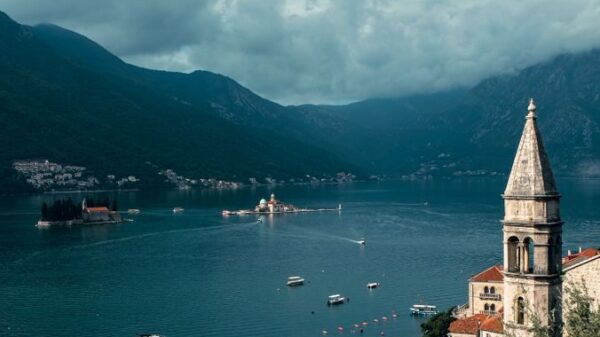 Captivating view of Kotor Bay and the Church of St. Nicholas in Perast, Montenegro.