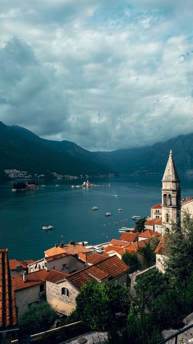 Captivating view of Kotor Bay and the Church of St. Nicholas in Perast, Montenegro.