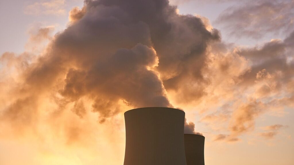nuclear power plant, cooling tower, water vapor, clouds, heaven, sunrise, mood, industry, nuclear power, nature, energy, power supply, technology, nuclear reactor, power plant, high voltage