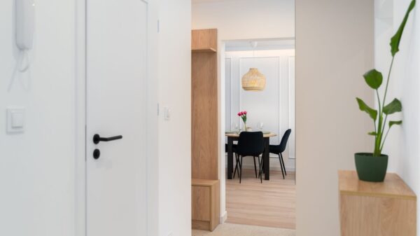 Bright and airy modern apartment interior with minimalist design elements and natural light.