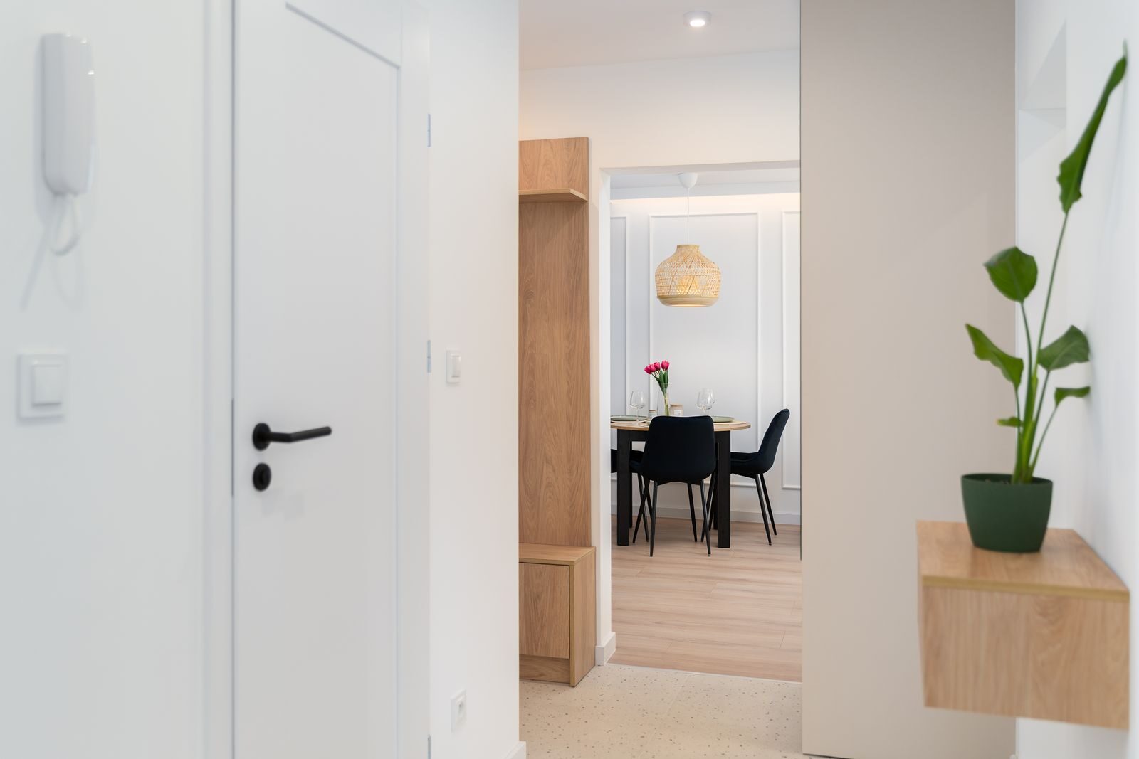 Bright and airy modern apartment interior with minimalist design elements and natural light.