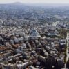 Aerial shot of Belgrade cityscape featuring the iconic St. Sava Temple, Serbia.