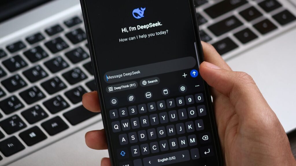 Close-up of a smartphone displaying an AI chat interface, ready for interaction.