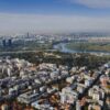 Stunning aerial view of Belgrade cityscape with the Danube river and city skyline in Serbia.