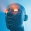 A cyberpunk-inspired AI robot portrait with glowing eyes, showcasing a sci-fi aesthetic and futuristic concepts.