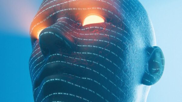 A cyberpunk-inspired AI robot portrait with glowing eyes, showcasing a sci-fi aesthetic and futuristic concepts.