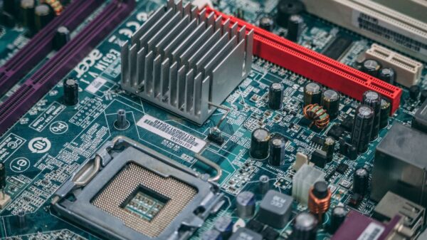 Detailed image of a modern computer motherboard showcasing components and circuits.