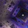 Abstract 3D fractal tunnel with intricate geometric patterns in shades of purple and blue.
