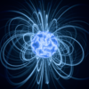 Abstract visualization of blue magnetic field lines surrounding a glowing sphere.